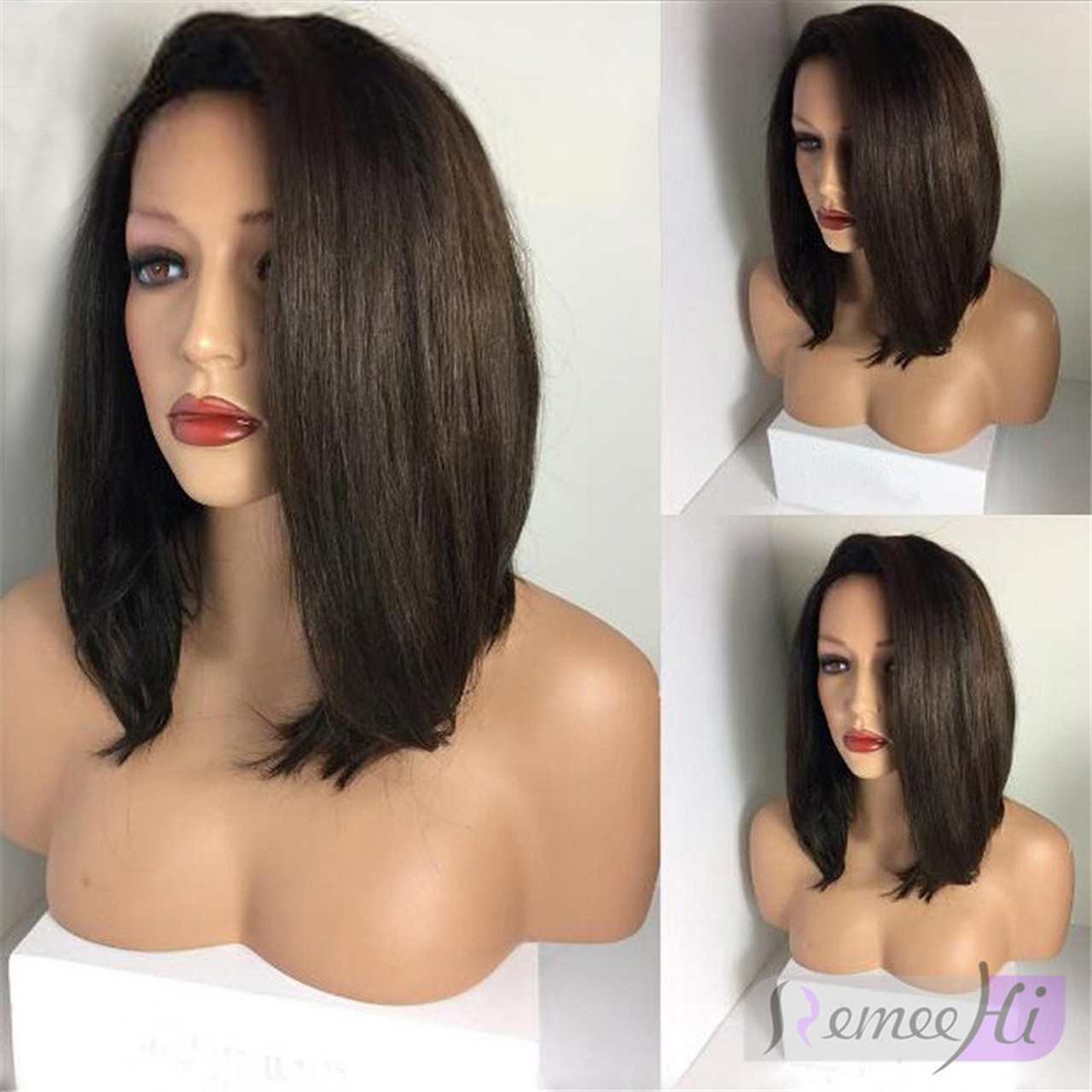 Remeehi Side Part Bob Straight Cut Lace Wigs Front Lace Wigs Indian remy hair